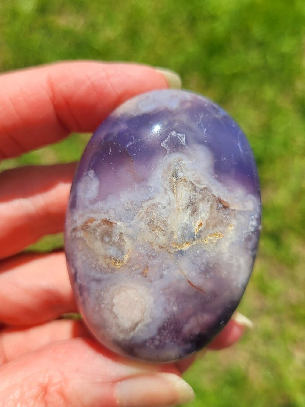 Blue Flower Agate Palm Stone (*FA712)